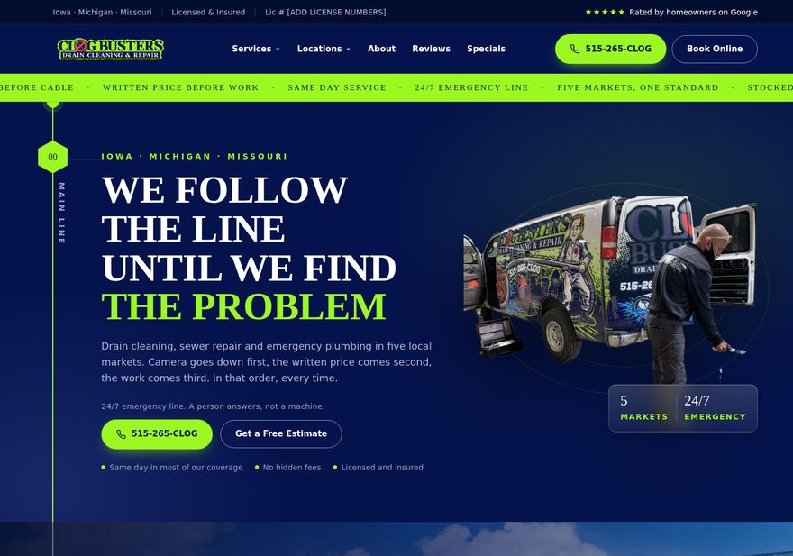 Mainline homepage direction, lime spine with full bleed photo bands