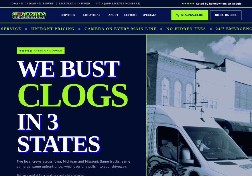 Overload homepage direction, oversized display type and lime floods